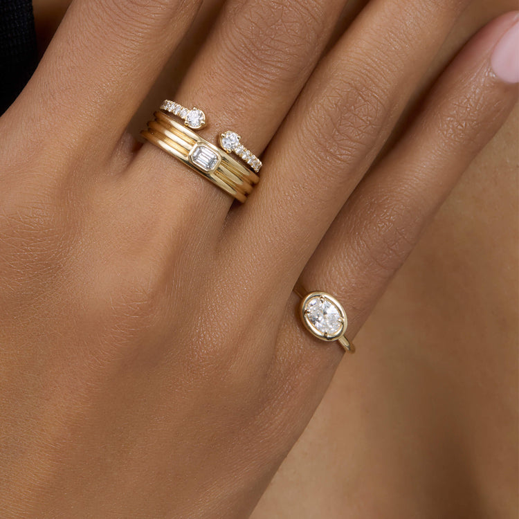 Image of 14K Yellow Gold LAB-Created Oval Icon Pinky Ring with Stone and Strand Rings