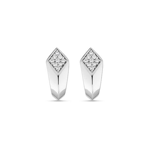 Stone and Strand Sterling Silver LAB-Created Pave Knife Edge Hook Earrings Front Image