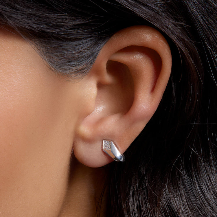 Image of Sterling Silver LAB-Created Pave Knife Edge Hook Earrings on Models Ear