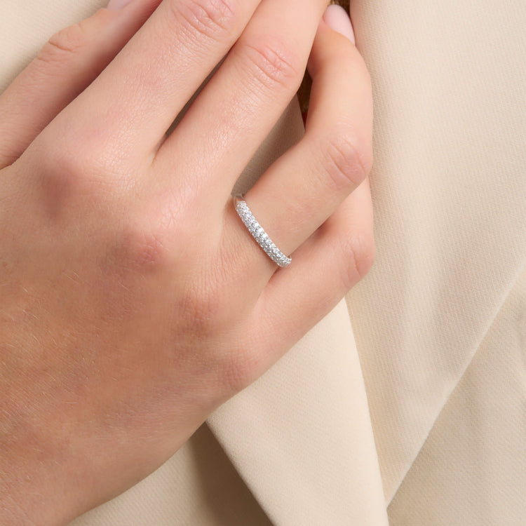 Image Sterling Silver LAB-Created Pave Silver Knife Edge Stacking Ring on Models Hand