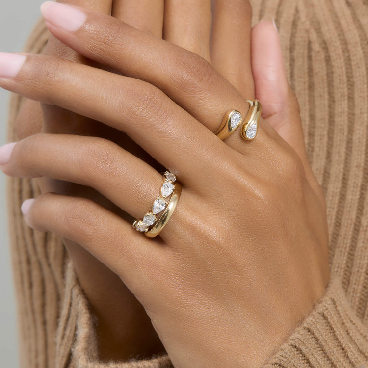 Image of 14K Yellow Gold Lab-Created Pear Eternity Band with Stone and Strand Rings