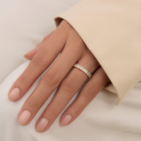 Image of 14K Yellow Gold Lab-Created Princess Eternity Band on Models Hand