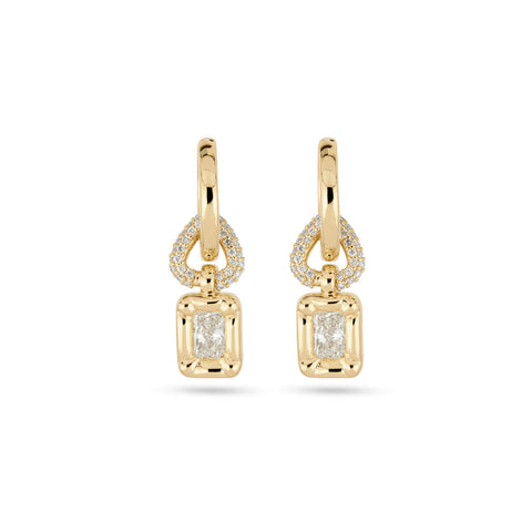 Stone and Strand 14K Yellow Gold LAB-Created Radiant Huggie Drop Pave Earrings Front Image