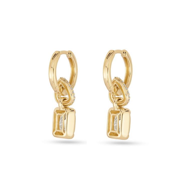 Stone and Strand 14K Yellow Gold LAB-Created Radiant Huggie Drop Pave Earrings Rear Image