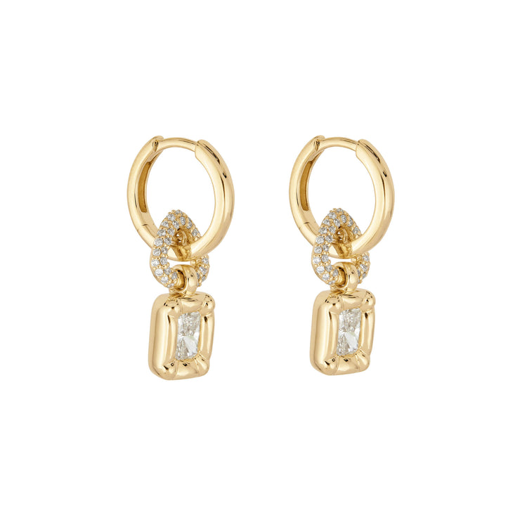 Stone and Strand 14K Yellow Gold LAB-Created Radiant Huggie Drop Pave Earrings Side Image