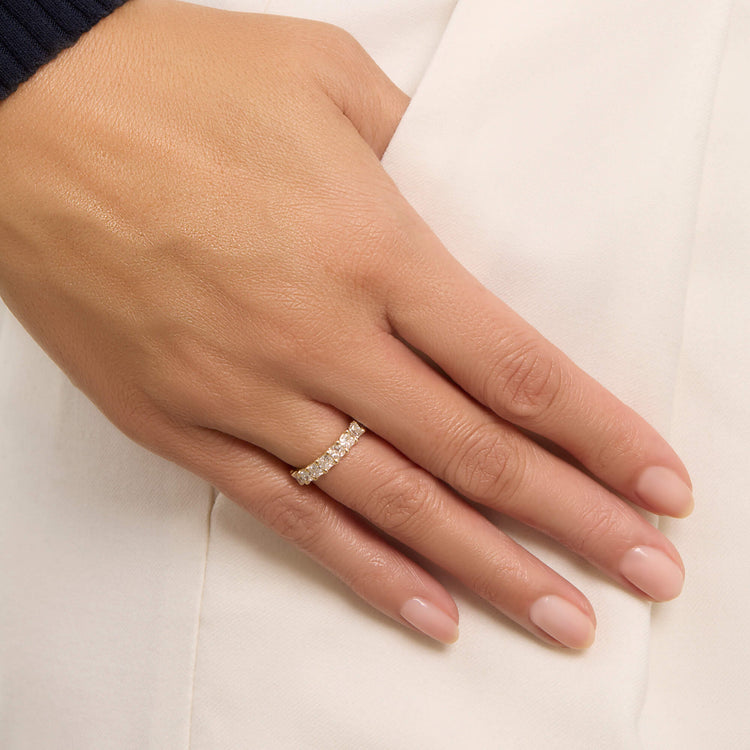 Image of 14K Yellow Gold Lab-Created Round Diamond Eternity Band on Models Hand