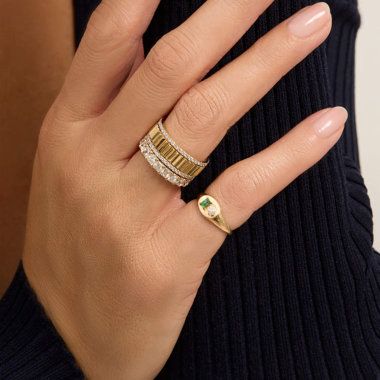 Image of 14K Yellow Gold Lab-Created Round Diamond Eternity Band with Stone and Strand Rings