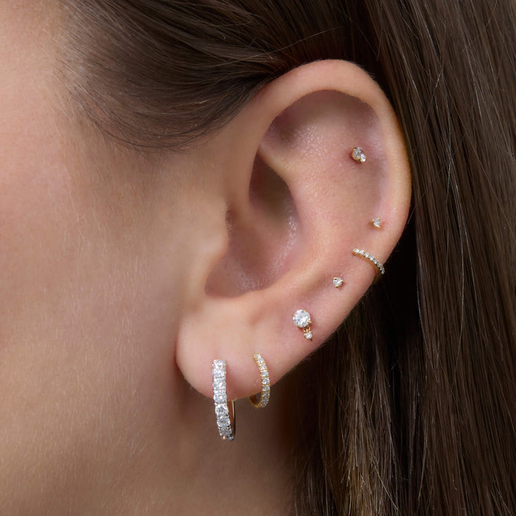 Image of 14K Yellow Gold LAB-Created Round Drop Mini Flat Back Piercing Earring with Stone and Strand Earrings