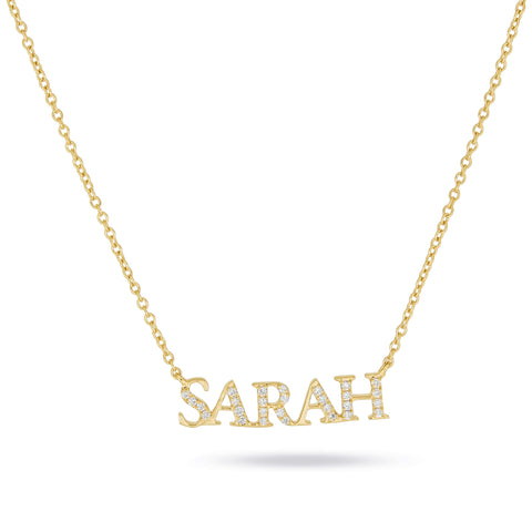 Stone and Strand 14K Yellow Gold LAB-Created Serif Nameplate Necklace Front Image