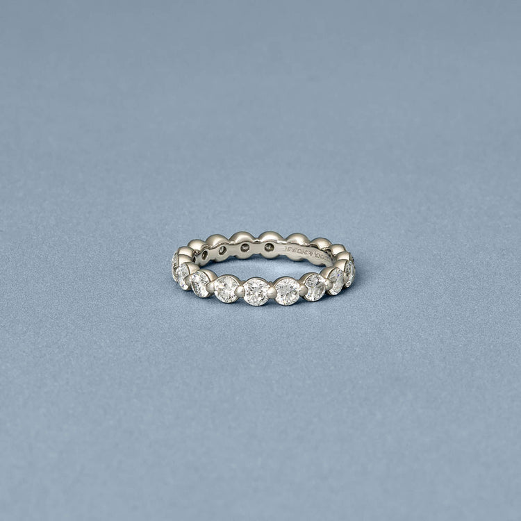 Stone and Strand Platinum LAB-Created Shared Prong Eternity Band Editorial Image