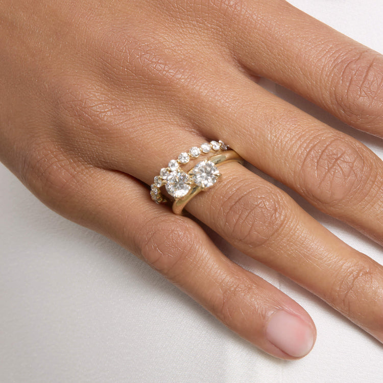 Image of Platinum LAB-Created Shared Prong Eternity Band with Stone and Strand Rings