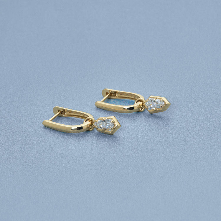Stone and Strand 14K Yellow Gold LAB-Created Shield Diamond Huggies Editorial Image