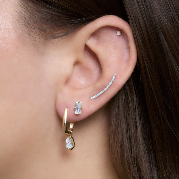 Image of 14K Yellow Gold LAB-Created Shield Diamond Huggies with Stone and Strand Earrings