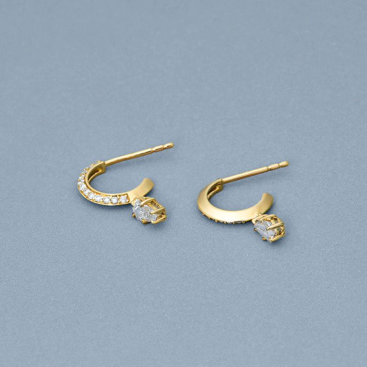 Stone and Strand 14K Yellow Gold LAB-Created Shield Diamond Pave Huggies Editorial Image