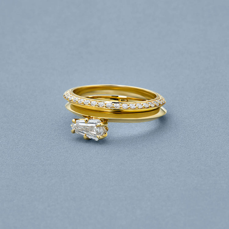Stone and Strand 14K Yellow Gold LAB-Created Shield Diamond Ring Stack Editorial Image
