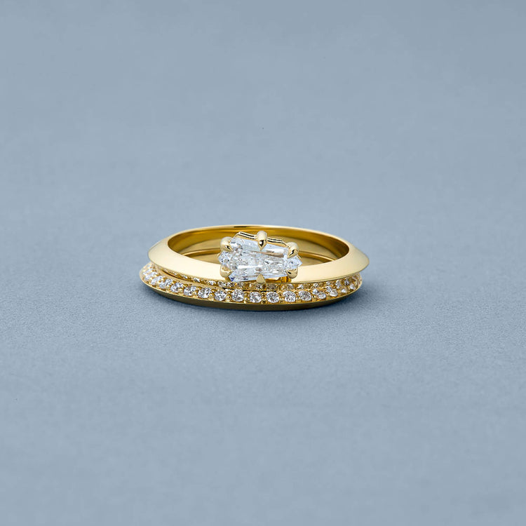 Stone and Strand 14K Yellow Gold LAB-Created Shield Diamond Ring Stack Editorial Image