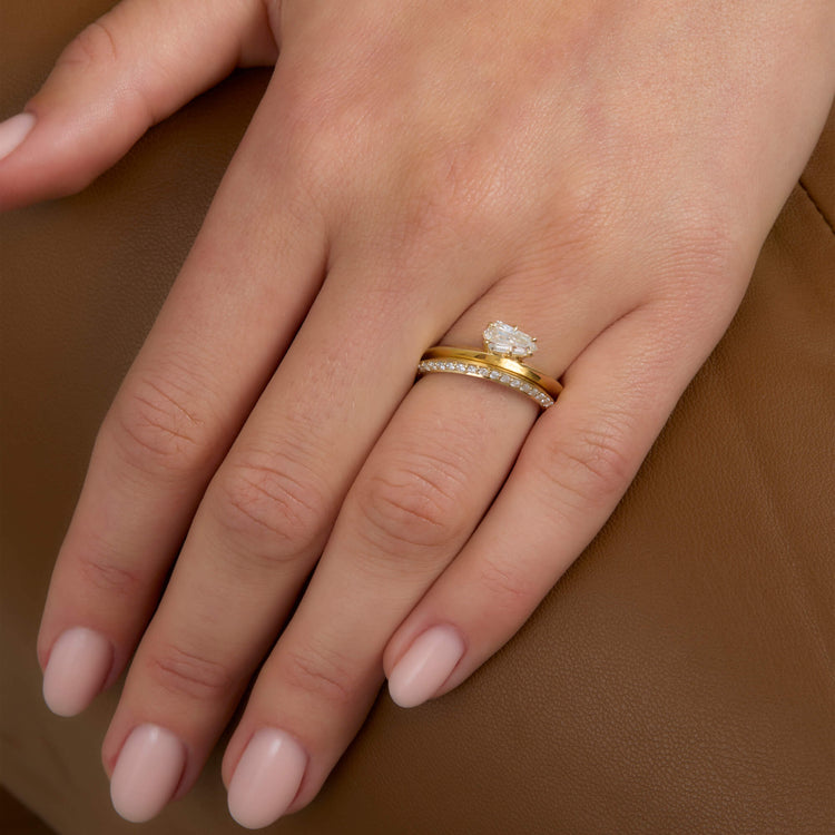 Image of 14K Yellow Gold LAB-Created Shield Diamond Ring Stack on Models Hand