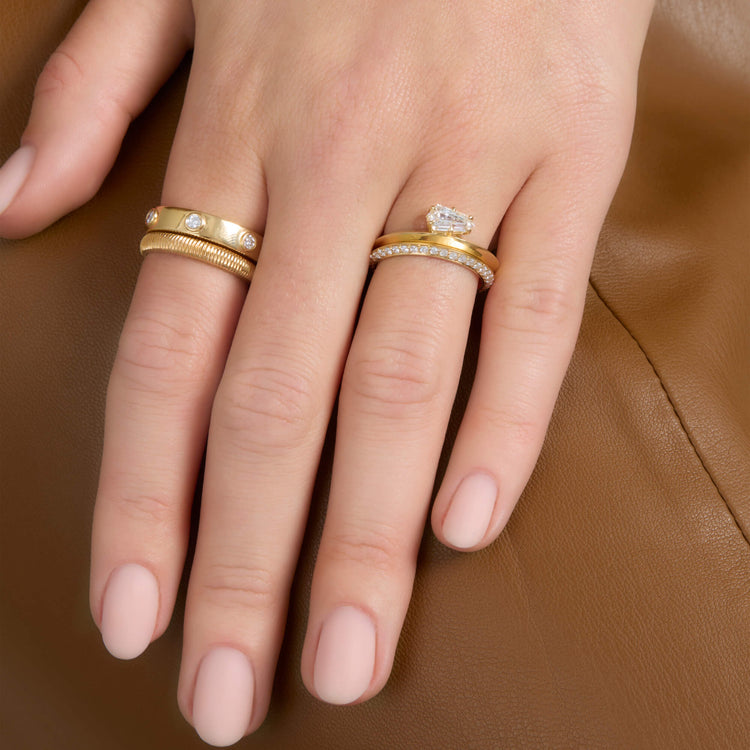 Image of 14K Yellow Gold LAB-Created Shield Diamond Ring Stack with Stone and Strand Rings