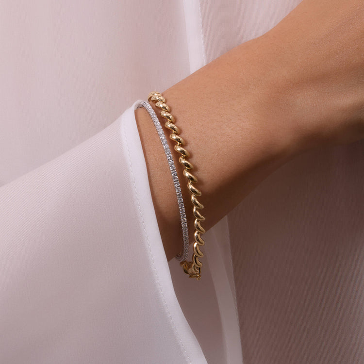 Image of Sterling Silver LAB-Created Diamond Flex Bangle with Stone and Strand Bracelets