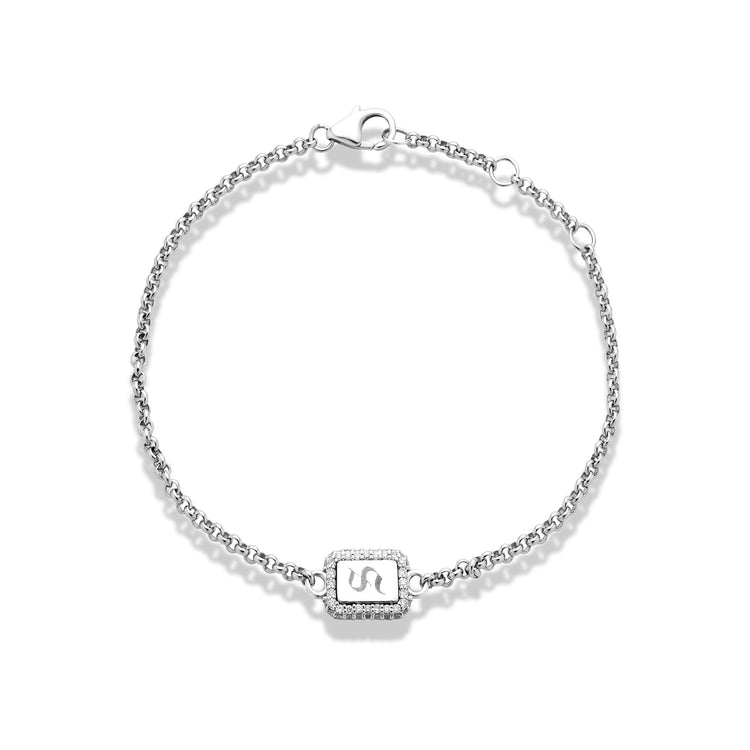 LAB-Created Silver Pave Engravable Dog Tag Bracelet