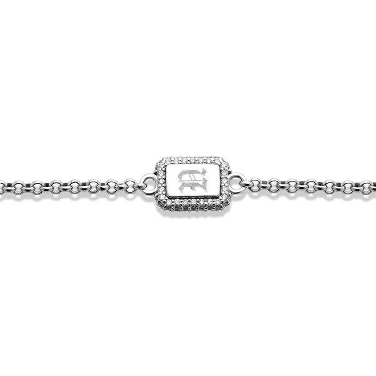 LAB-Created Silver Pave Engravable Dog Tag Bracelet