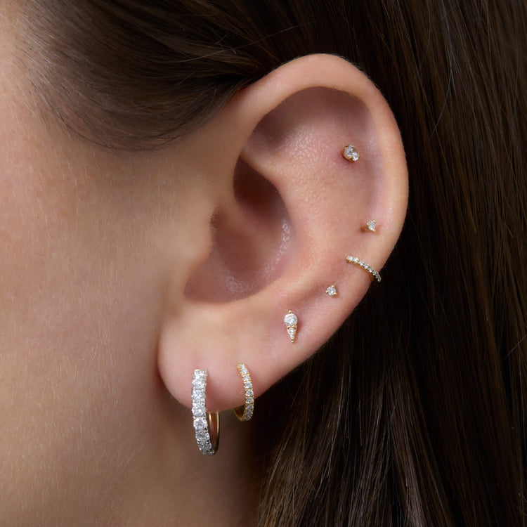Image of 14K Yellow Gold LAB-Created To The Second Hole Flat Back Piercing Earring with Stone and Strand Earrings
