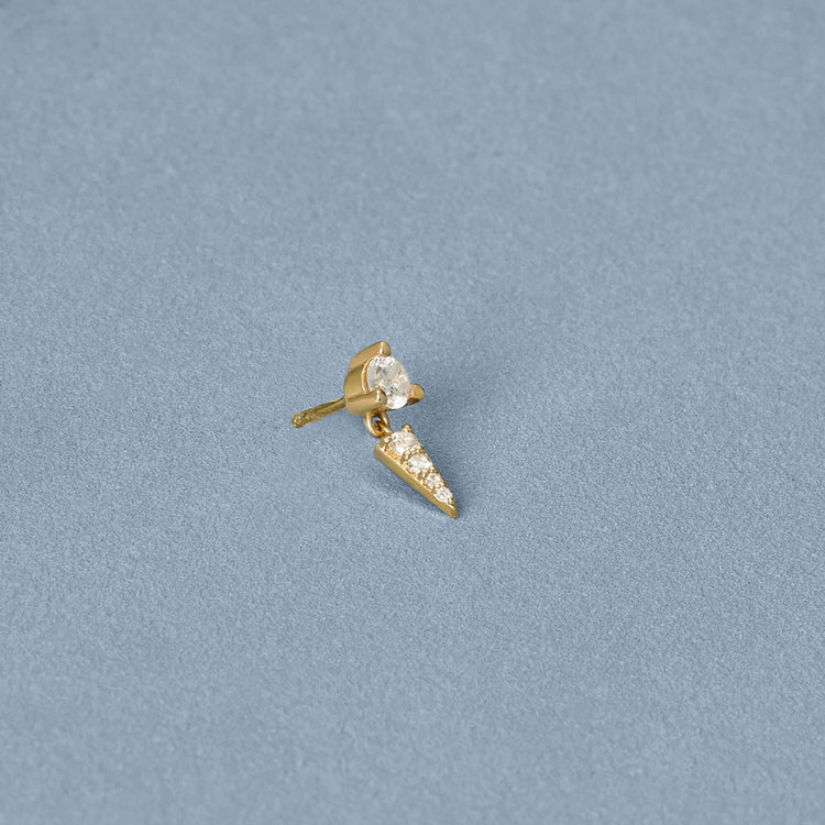 Stone and Strand 14K Yellow Gold LAB-Created Triangle Point Second Hole Flat Back Piercing Earring Editorial Image