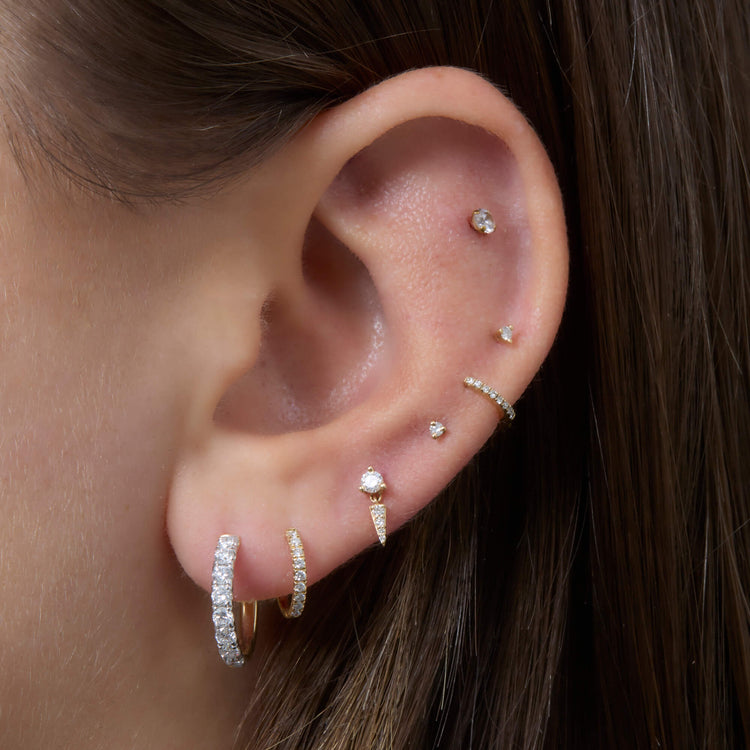 Image of 14K Yellow Gold LAB-Created Triangle Point Second Hole Flat Back Piercing Earring with Stone and Strand Earrings