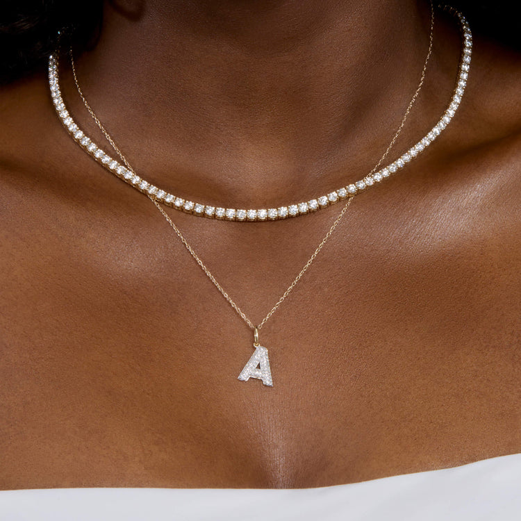 Image of 14K Yellow Gold Lab-Created Unflippable Tennis Necklace with Stone and Strand Necklaces
