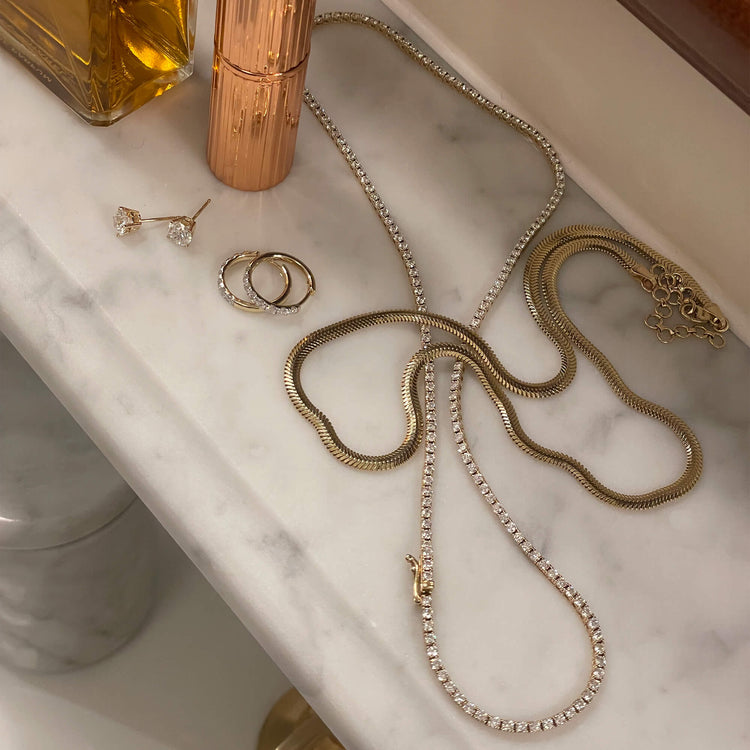 Still life image of Lab-Created Unflippable Necklace in Yellow Gold with Stone and Strand solid gold jewelry