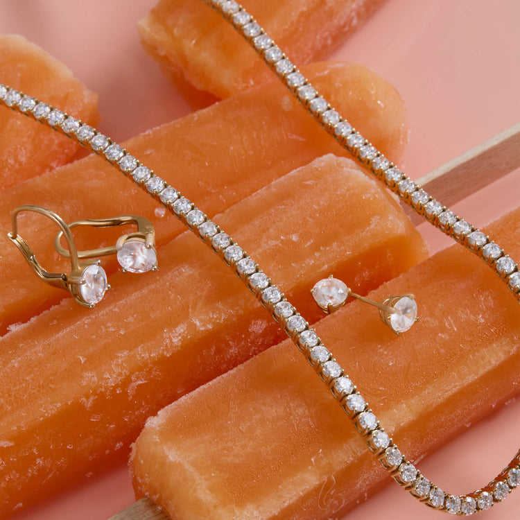 Still life image of Lab-Created Unflippable Necklace in Yellow Gold with Stone and Strand solid gold jewelry