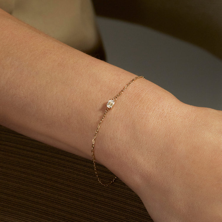Image of 14K Yellow Gold Lab-Created Diamond Looking Glass Bracelet on Models Arm