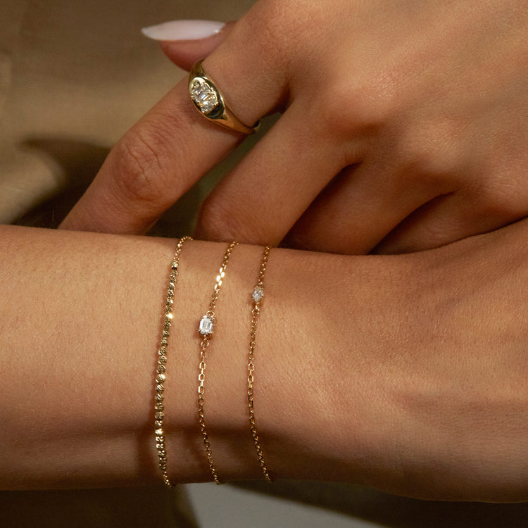 Image of 14K Yellow Gold Lab-Created Diamond Looking Glass Bracelet with Stone and Strand Bracelets