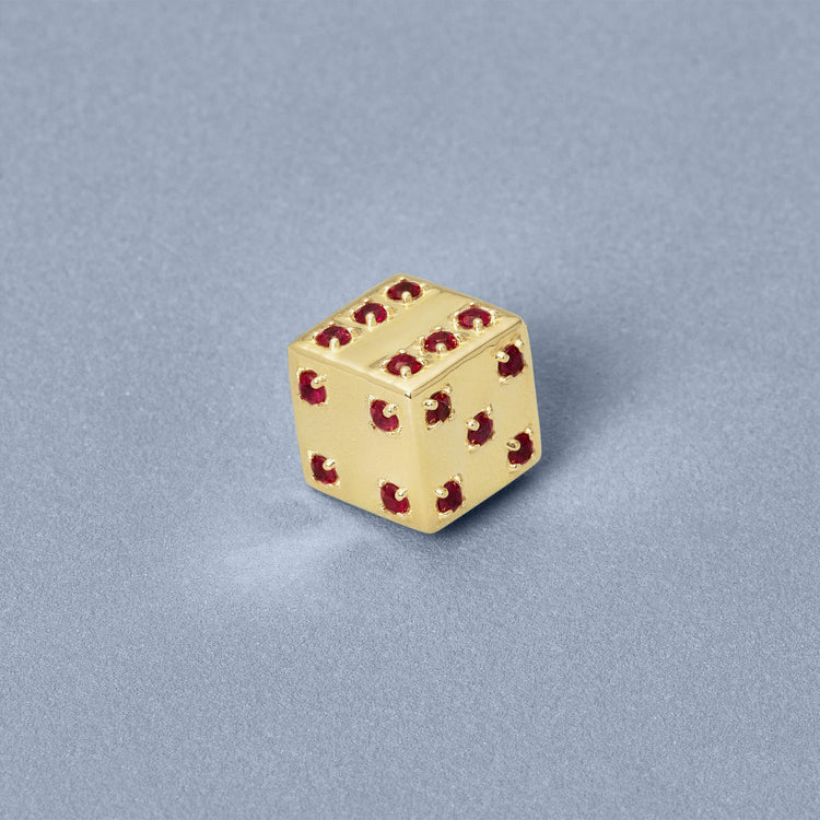 Stone and Strand 10K Yellow Gold Lady Luck Ruby Dice Charm Editorial Image
