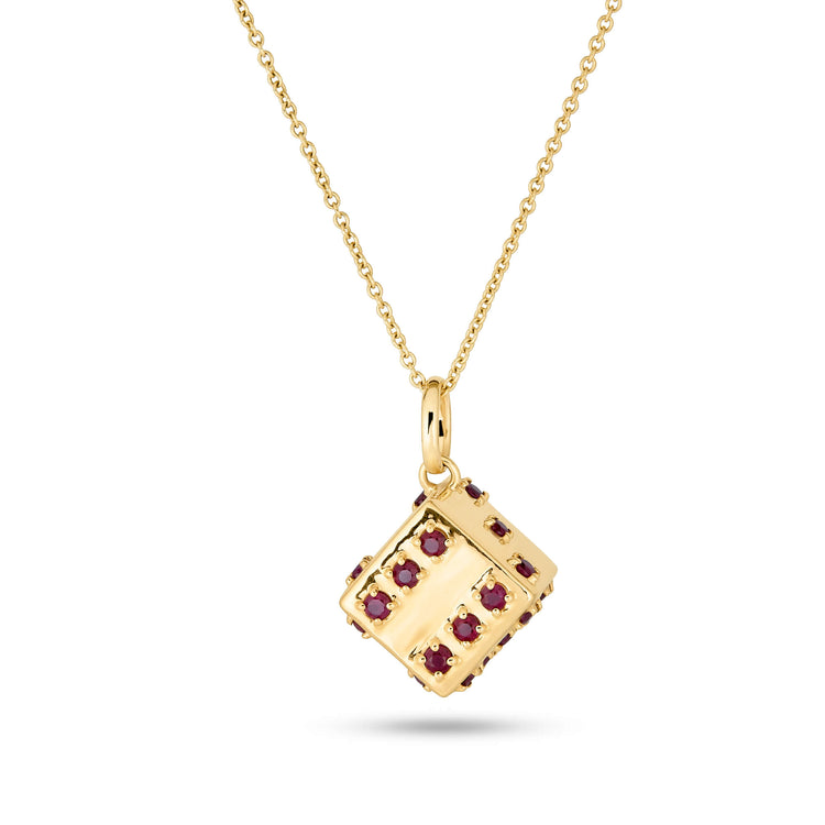 Stone and Strand 10K Yellow Gold Lady Luck Ruby Dice Charm Front Image
