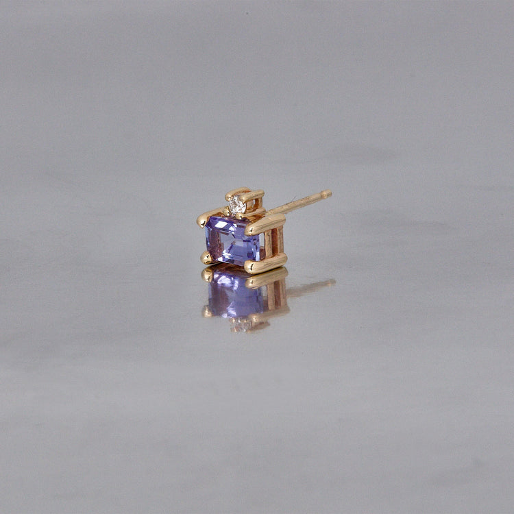 Stone and Strand 10K Yellow Gold Lakeside Diamond and Tanzanite Buddy Stud Editorial Image