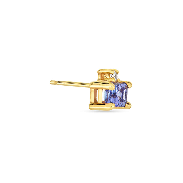 Stone and Strand 10K Yellow Gold Lakeside Diamond and Tanzanite Buddy Stud Side Image
