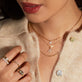Model wearing Large Pave Diamond Initial Charm Necklace with solid gold Stone and Strand jewelry