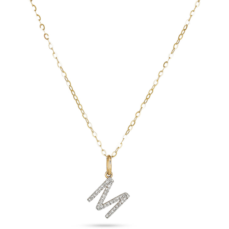 Large Pave Diamond Initial Charm Necklace M / with Chain