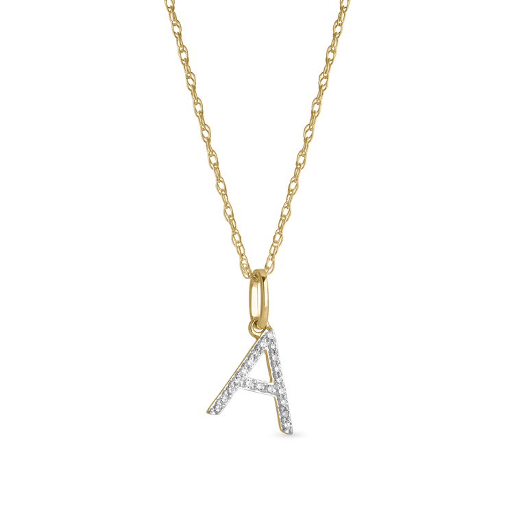 Stone and Strand 10K Yellow Gold Large Pave Diamond Initial Charm Necklace Close Up A Image