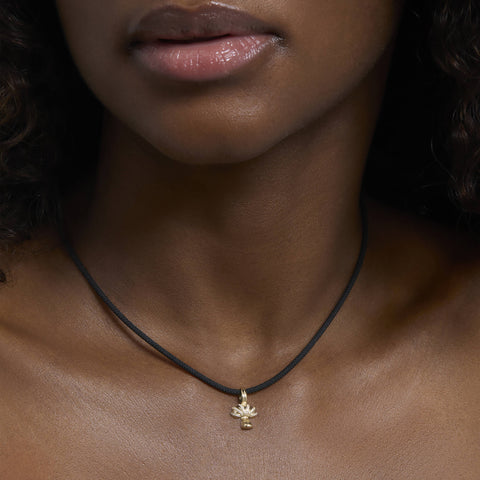 Image of 14K Yellow Gold Large Pave Shroomy Choker on Models Neck