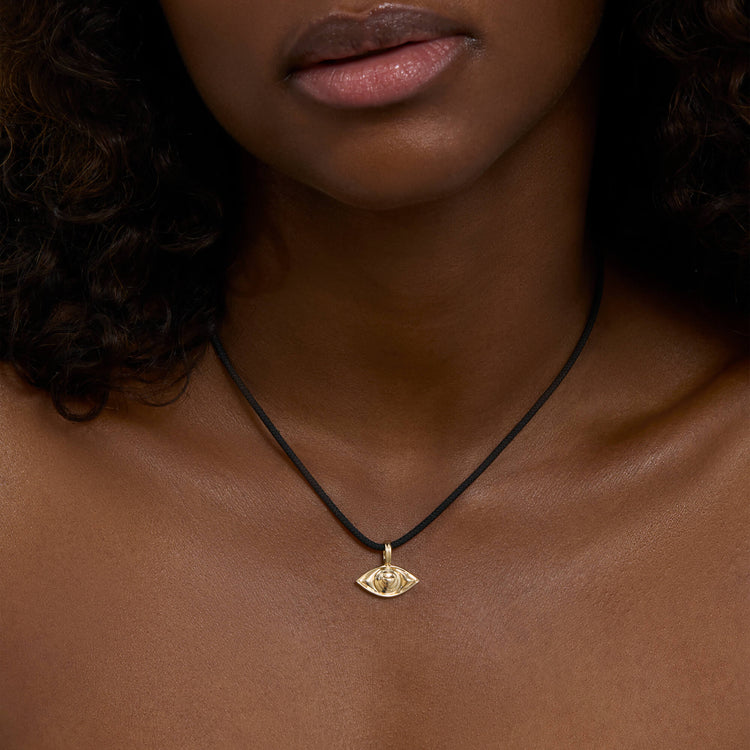 Image of 14K Yellow Gold Large Third Eye Choker on Models Neck