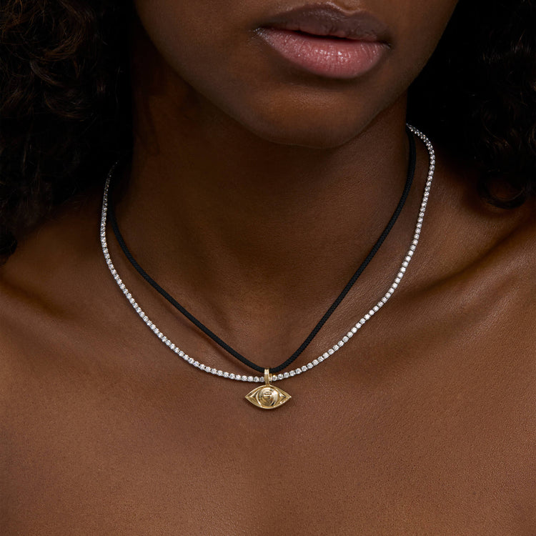 Image of 14K Yellow Gold Large third Eye Choker with Stone and Strand Necklaces