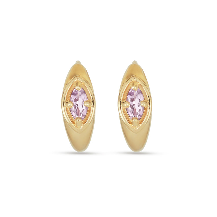 Stone and Strand 10K Yellow Gold Lavender Haze Pink Amethyst Huggies Front Image