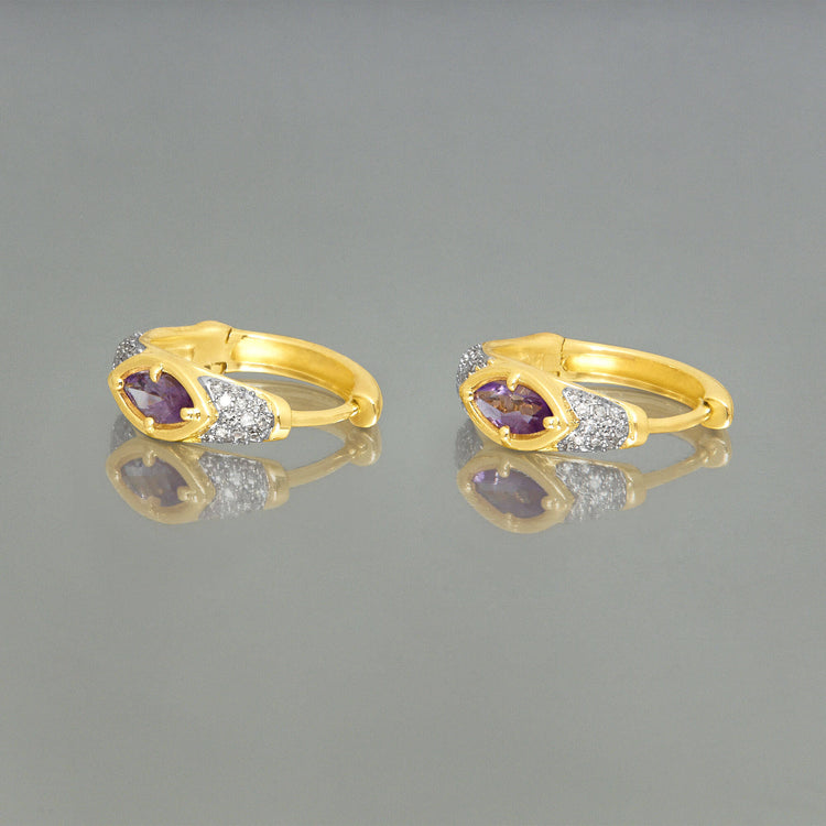 Stone and Strand 14K Yellow Gold Lavender Haze Pave Pink Amethyst Huggies Editorial Image