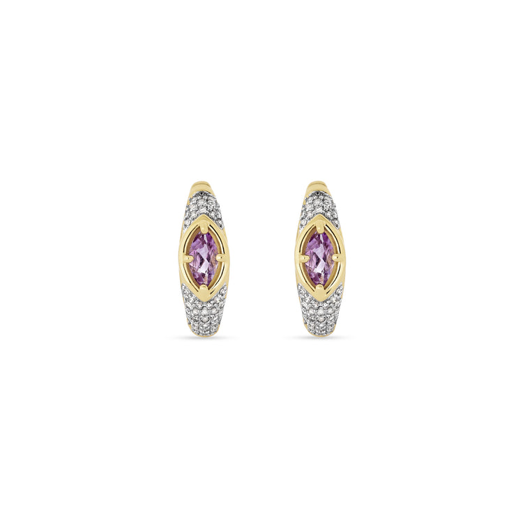 Stone and Strand 14K Yellow Gold Lavender Haze Pave Pink Amethyst Huggies Front Image