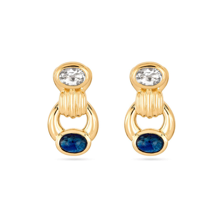 Stone and Strand 14K Yellow Gold Le Bleu Bijoux Gemstone Door Knocker Earrings Front Image