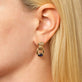 Image of 14K Yellow Gold Le Bleu Bijoux Door Knocker Earrings with Gemstones on Models Ear