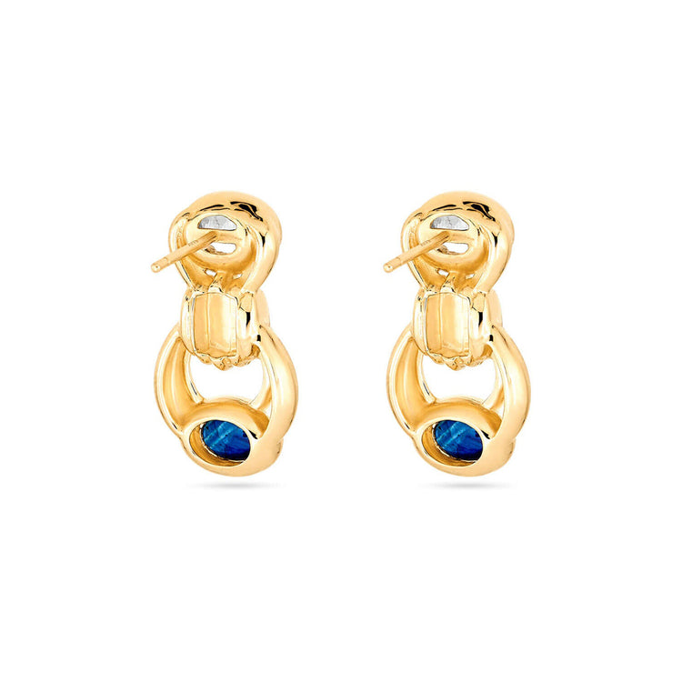 Stone and Strand 14K Yellow Gold Le Bleu Bijoux Gemstone Door Knocker Earrings Rear Image