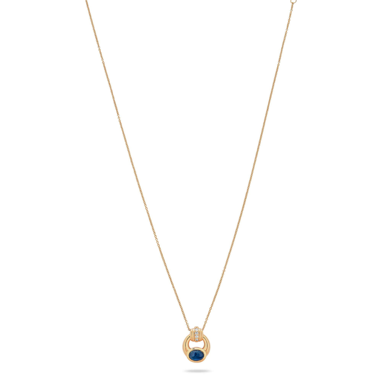 Stone and Strand 14K Yellow Gold Le Bleu Bijoux Diamond and Blue Sapphire Door Knocker Necklace Front Image